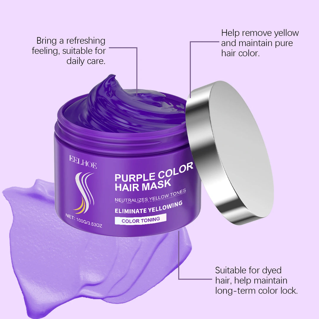 Keratin Purple Hair Mask Deep Conditioning Repair Treatment For Gray Yellowing Hair Anti-Brass Toning Mask Nourish Frizz Control