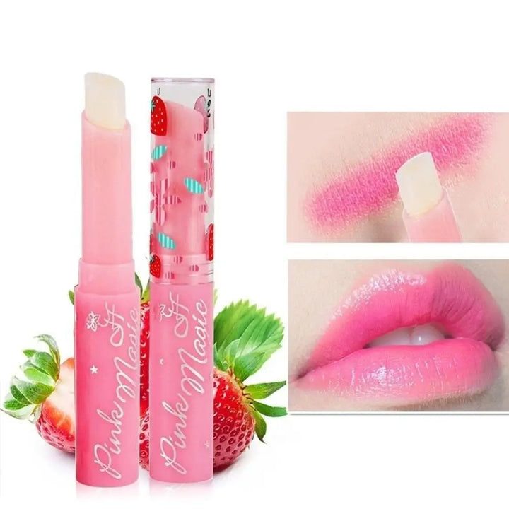 Strawberry Temperature Color Changing Lip Balm Moisturizing Long Lasting Nourishing Lipstick Pink Magic Lip Gloss Cosmetics 5PCS