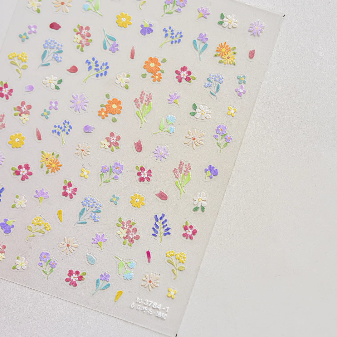 1Sheet 5D Soft Embossed Relief Nail Stickers Cute Daisies Self Adhesive Slider Stickers Press On Nails DIY Japanese Nail Art Dec