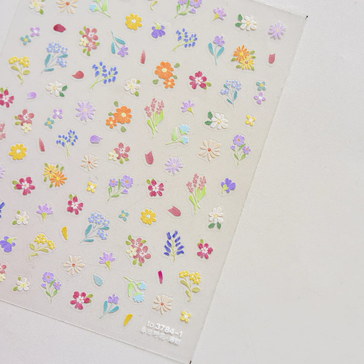 1Sheet 5D Soft Embossed Relief Nail Stickers Cute Daisies Self Adhesive Slider Stickers Press On Nails DIY Japanese Nail Art Dec