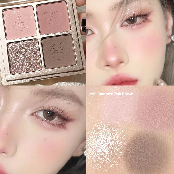 ART VALUE 4 Colors Eyeshadow Palette Glitter Pearly Eye Shadow Nude Long Lasting Charming Eyes Make Up Palette Cosmetics