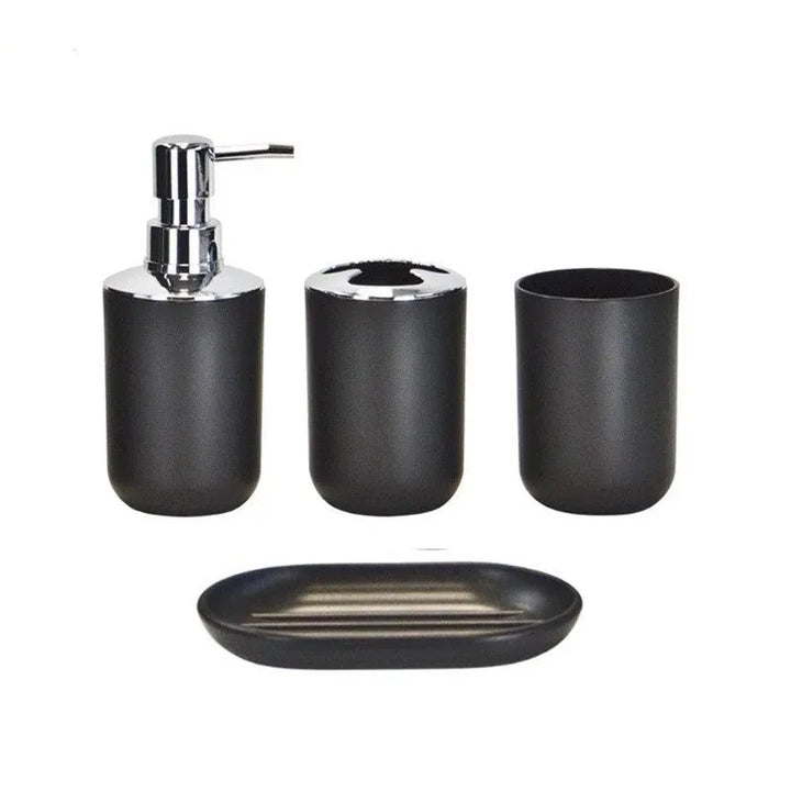 4pcs Bathroom Set, Plastic Gift Set, Toothbrush Holder, Toothbrush Cup, Soap Dispenser, Soap Dish (Gray, Black)