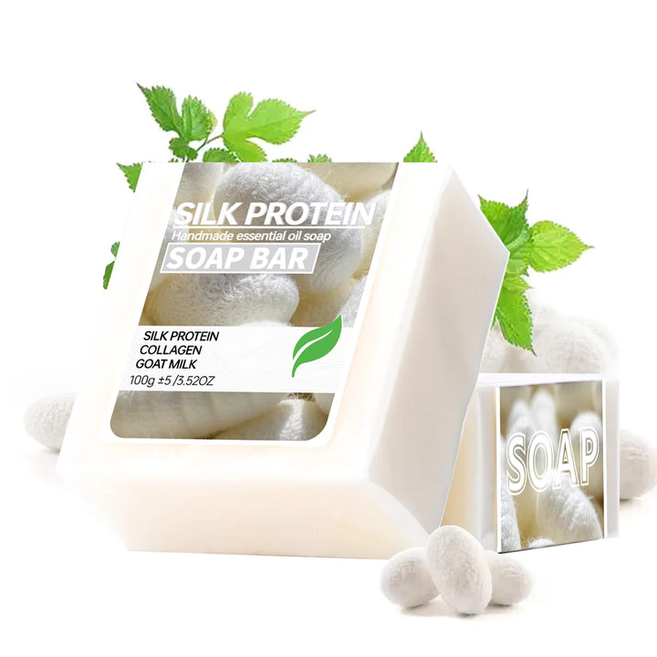100G silk protein brushed handmade soap, suitable for washing face and bathing all over the body, moisturizes and nourishes the