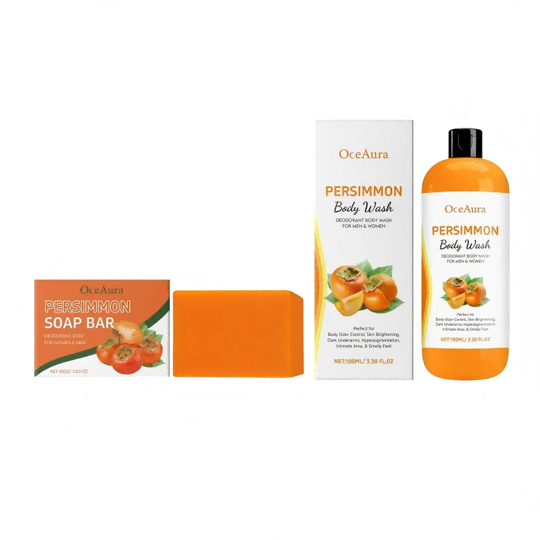 OceAura Persimmon Body Wash Moisturizing Skin Cleaning Smooth Soft Body Odor Remover Bath Products Exfoliating Shower Gel 100ml