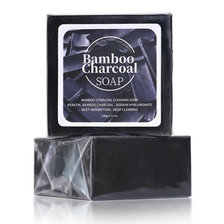B+100G Bamboo Charcoal Powder Deep Cleansing Soap Plant Oil Soap Keratin Protein Men's Bath and Face Wash Handmade Soap