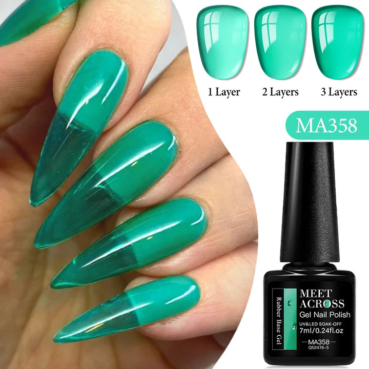 MEET ACROSS 7ml Jelly Nude Shimmer Rubber Base Gel Glitter Pink Purple UV/LED Nail Art Vernis Gel Polish for Manicure Nails DIY