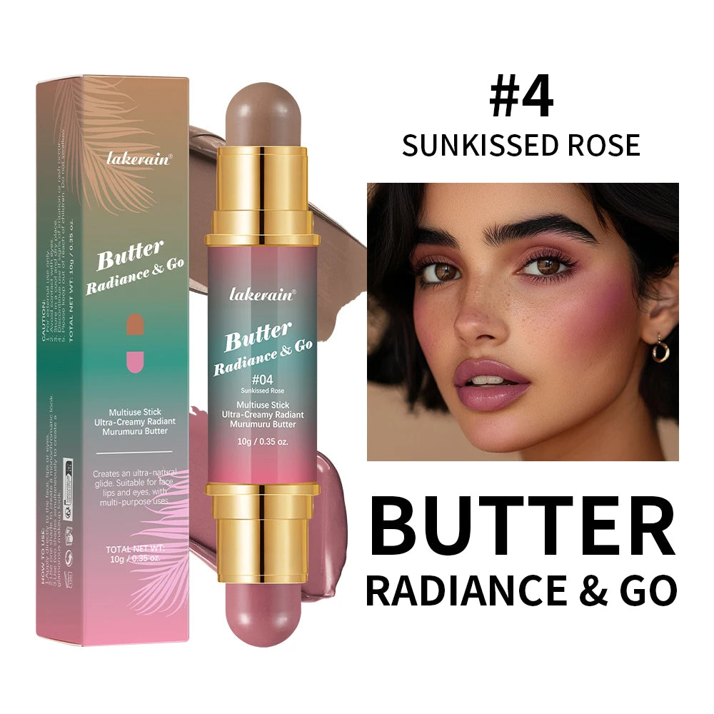 Double-Headed Bronzer Blush Stick Butter Glow & Go Multiuse Stick for Cheeks Contours Eyes Lips Blush Matte Light Glossy Bronze