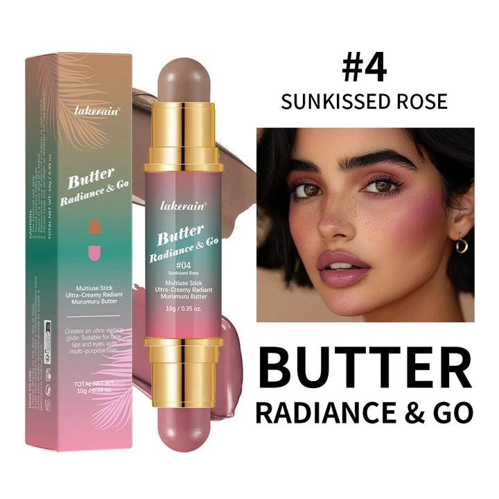 Double-Headed Bronzer Blush Stick Butter Glow & Go Multiuse Stick for Cheeks Contours Eyes Lips Blush Matte Light Glossy Bronze