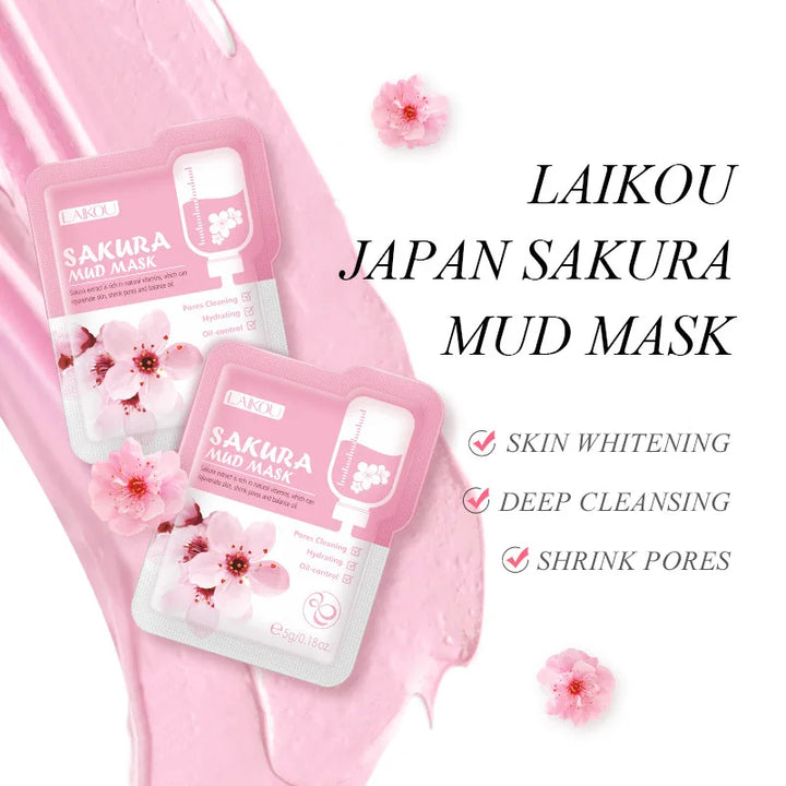 50pcs LAIKOU Mud Masks Sakura Facial Clay Masks Moisturizing Anti-aging Anti Acne Deep Cleansing skincare Face Mask for Beauty