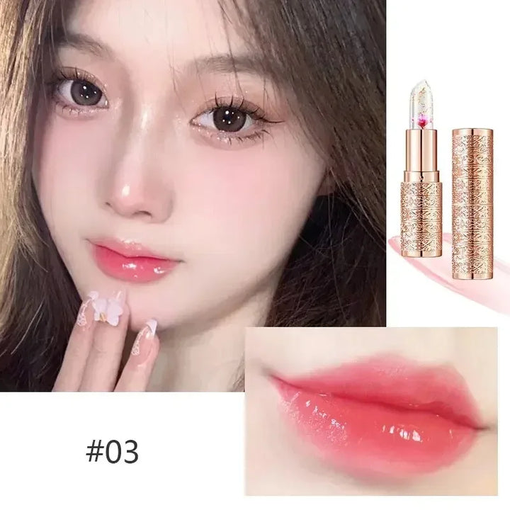 Temperature Color Changing Women Flower Lipstick Transparent Waterproof Moisturizing Crystal Jelly Pearlescent Lip Balm Cosmetic