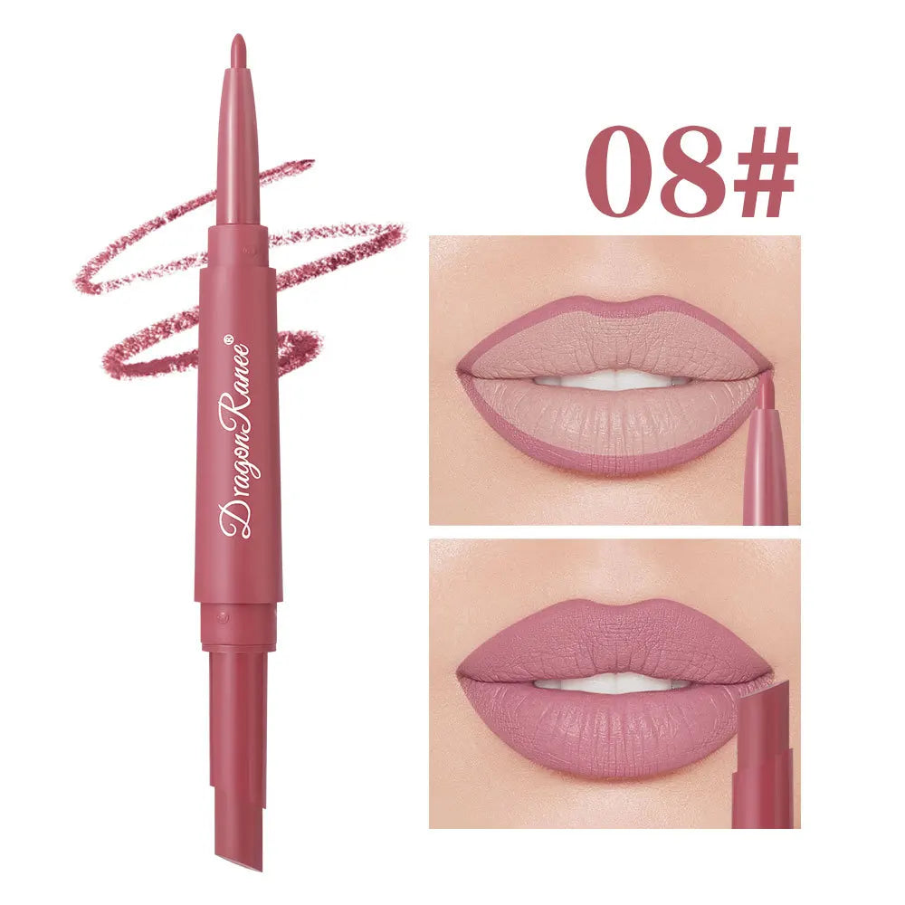 Waterproof Nude Matte Lip Liner Pencil Double Ended Matte Lipstick Lasting Moisturizing Rose Red Lipstick 2 in 1 Lipliner Makeup