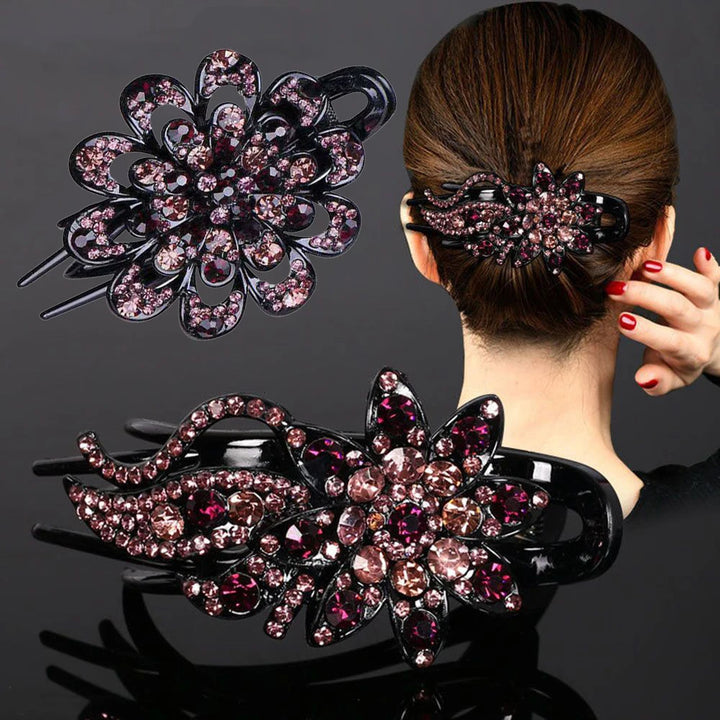 Shiny Rhinestone Hairpin Flower Leaf Duckbill Hair Claws Retro Hair Clips Accessories For Women Shinning Ponytail Headwear