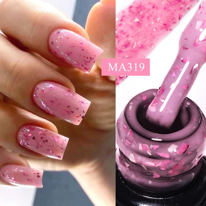 MEET ACROSS 7ml Jelly Nude Shimmer Rubber Base Gel Glitter Pink Purple UV/LED Nail Art Vernis Gel Polish for Manicure Nails DIY