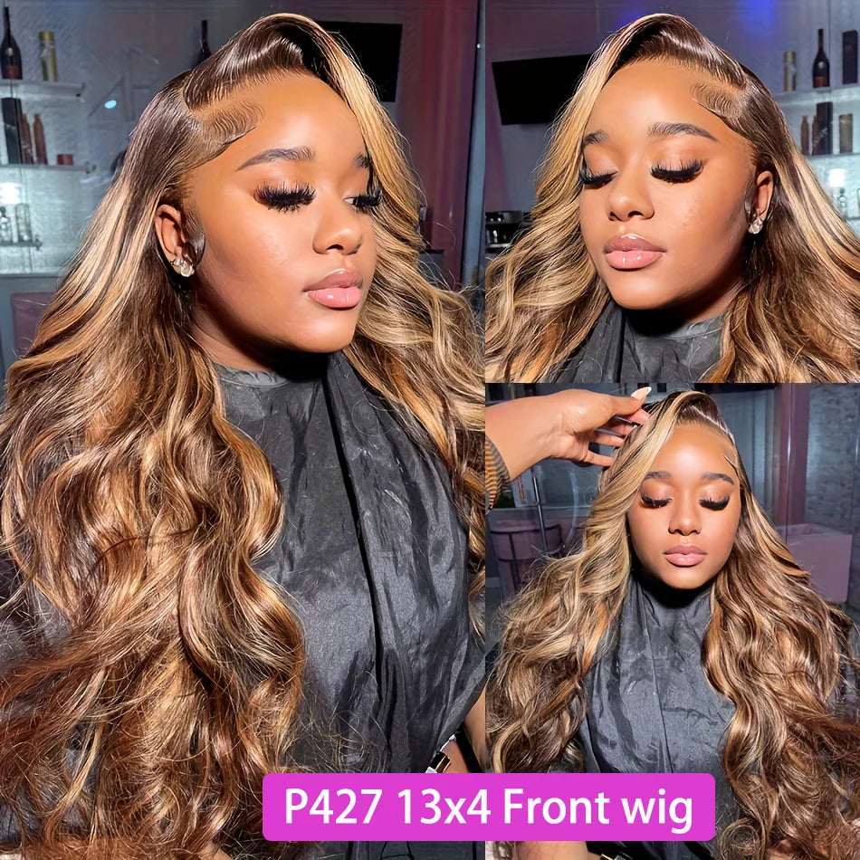 1b30 Black Brown Lace Front 13x4 Body Wave Wigs  P427 Highlight Ombre  Human Hair 13x6 HD Lace Frontal Blonde Colored Wig