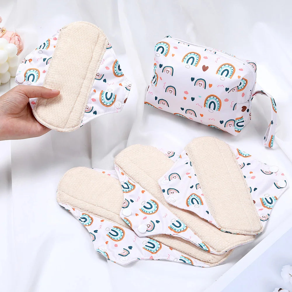 Reusable Sanitary Pads Washable Cotton Panty Liners Soft Cloth Menstrual Pads  4pcs Pads with 1pc Mini Wet Bag