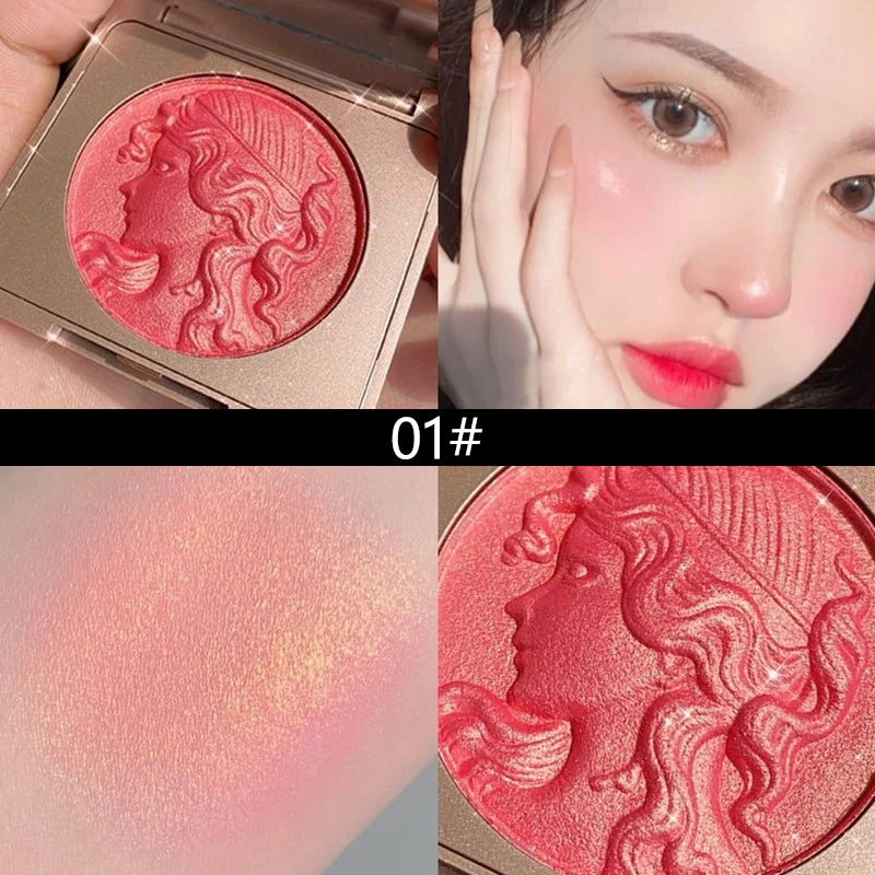 3D Orange Highlighter Embossed Blush Palette Long-Lasting Shimmer Powder Pink Coral Rouged For Cheeks Eyes Smooth Cosmetics