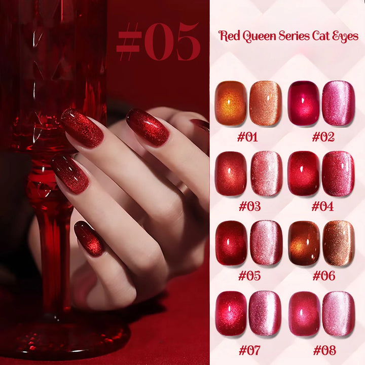 12ML 1-21PCS Autumn Nails Red through half the Sky Cat Eye Nail Glue Halloween New Whitening Glass Bead Cat Eye Nail Polish