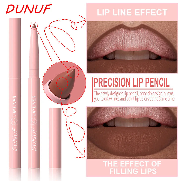 Matte Lip Liner Pencil Set 12 Colors Lip Contour Lipstick Waterproof Non-transfer Highly Pigmented Nude-pink Daily&Party Makeup