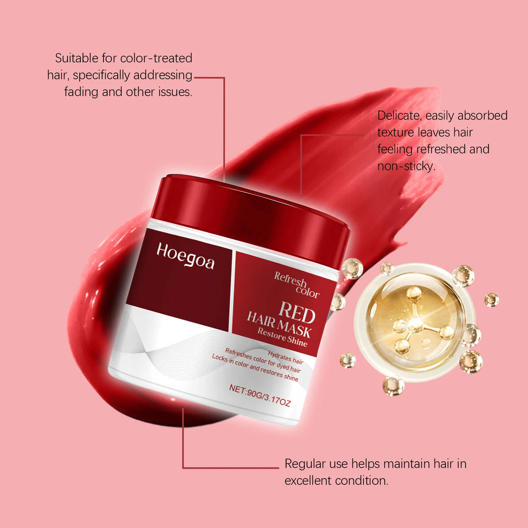 HOEGOA 90G Red Hair Mask, Hydrates And Moisturizes, Repairs Hair, Replenishes And Revitalizes Color, Locks And Protects Color