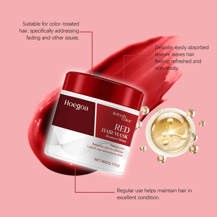 HOEGOA 90G Red Hair Mask, Hydrates And Moisturizes, Repairs Hair, Replenishes And Revitalizes Color, Locks And Protects Color