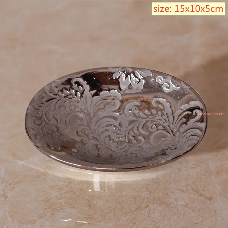 Silver Ceramics Five Piece Set Gifts Soap Bottle Gargle Cup Soap Dish Toothbrush Holder Washing Tools Bathroom Toiletry Set