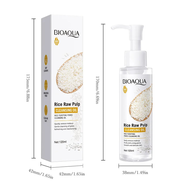 BIOAOUA Rice Raw Pulse Pure Pore Cleansing Oil Makeup Remover Gently Dissolve, Moisturize, Soothe Facial Makeup Remover