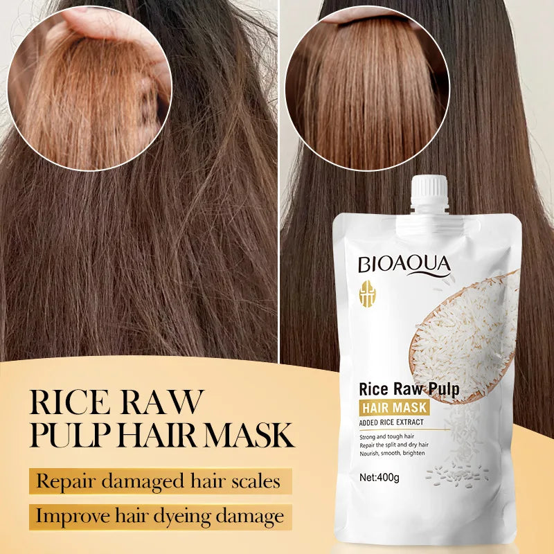 400g Rice Puree Hair Mask, Penetrates the Hair Core, Replenishes Hair Nutrients, Repairs Damaged Cuticles, and Improves Dryness, Split Ends, Frizz, and Other Hair Damage Caused by Blow-Drying, Ironing, and Dyeing.