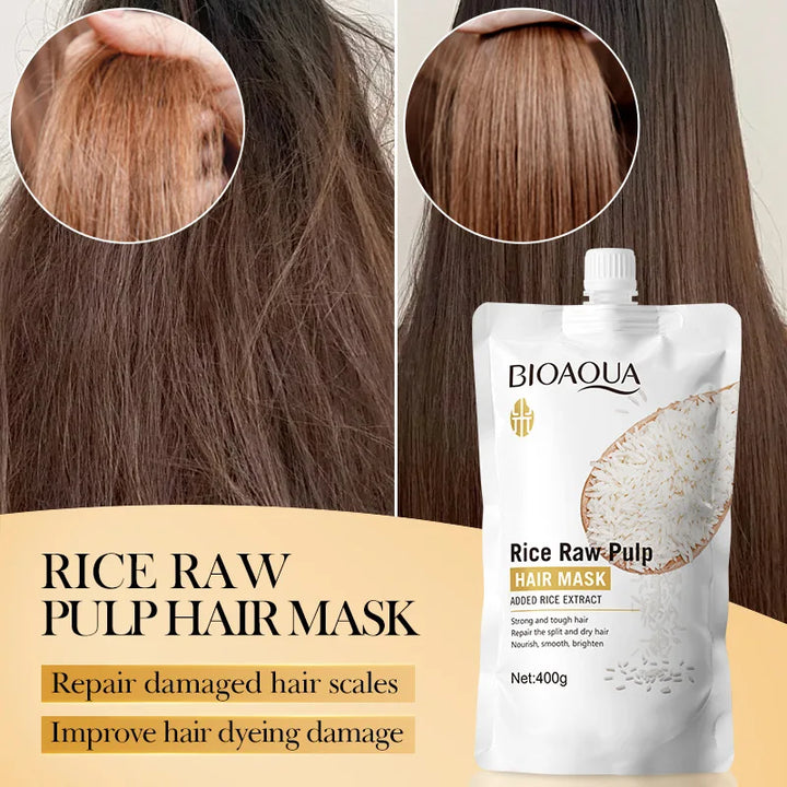 400g Rice Puree Hair Mask, Penetrates the Hair Core, Replenishes Hair Nutrients, Repairs Damaged Cuticles, and Improves Dryness, Split Ends, Frizz, and Other Hair Damage Caused by Blow-Drying, Ironing, and Dyeing.