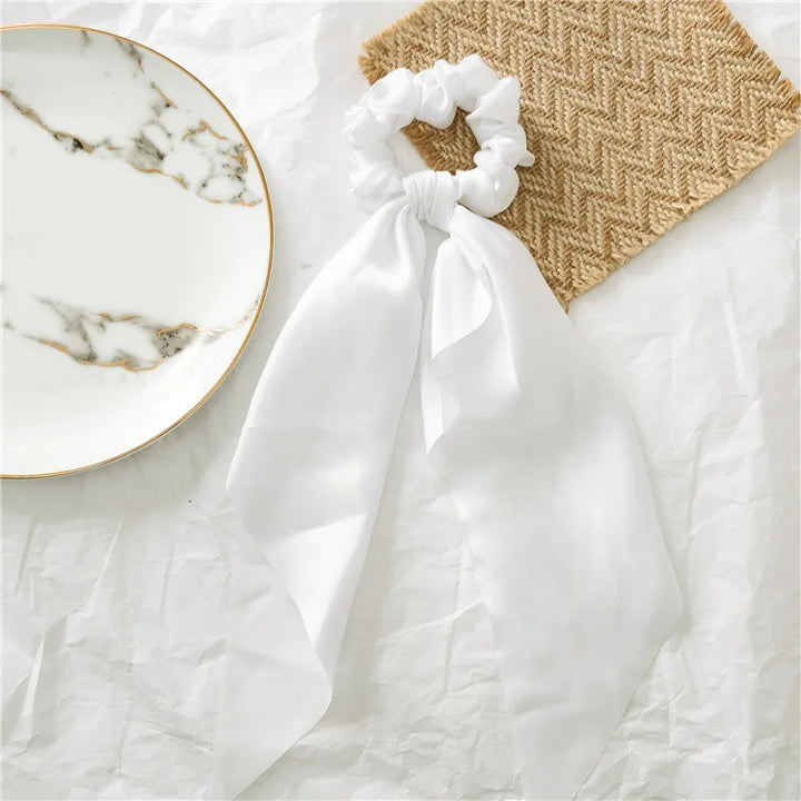 2023 Fashion Print Chiffon Long Ribbon Scrunchies Women Girls Ponytail Scarf Elastic Hair Bands Ties Hair Accessories Wholesale