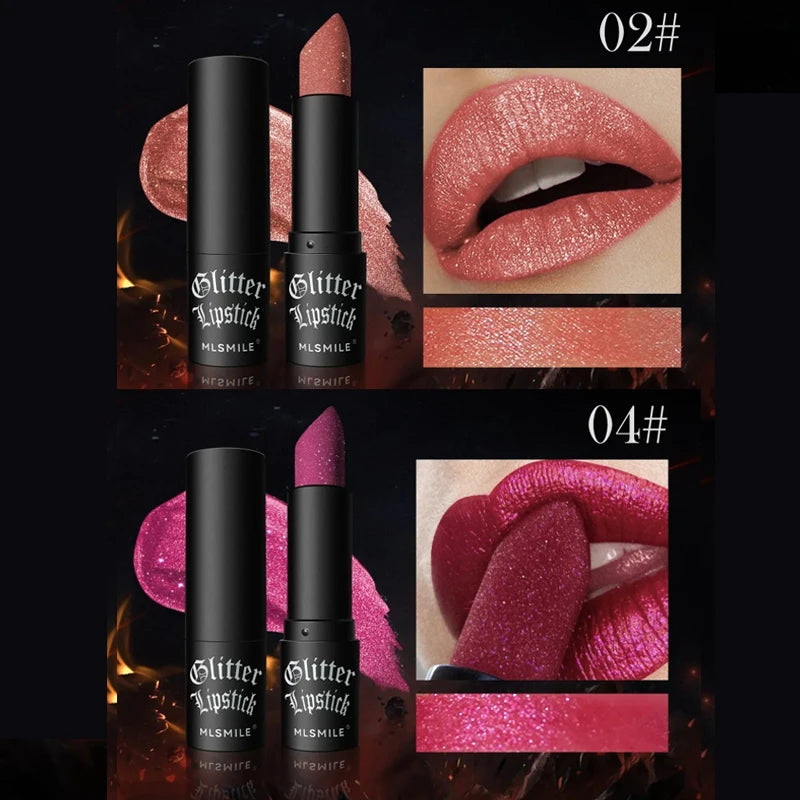 7 Colors Diamond Matte Lipstick Non-stick Cup Flash Lasting Pearlescent Metallic Lipstick Dark Black Lipgloss Women Lips Makeup