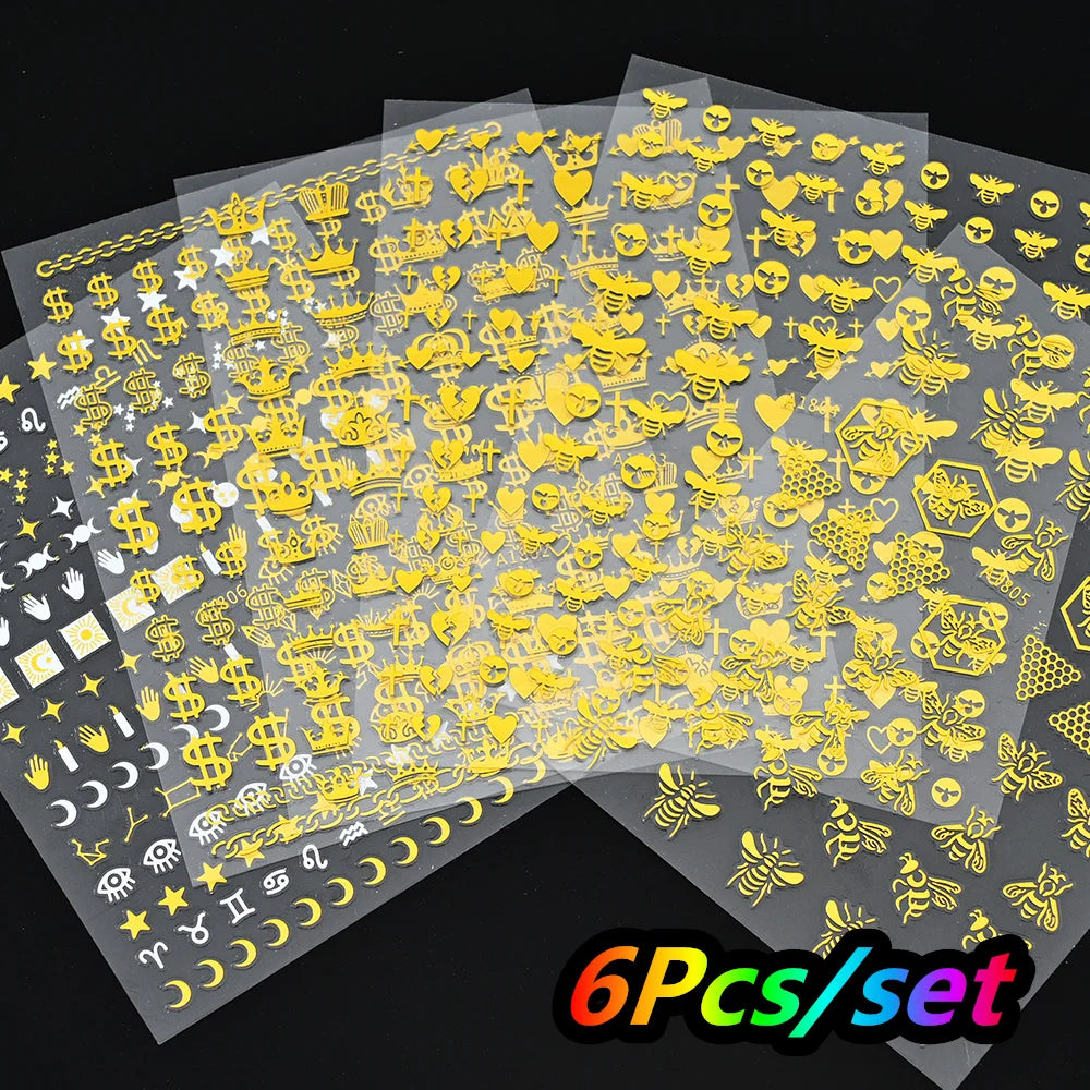 4/6Sheet/Kit Holographic Rainbow Love Heart Nail Sticker 3D Laser Heart Nail Decal Self-Adhesive Love Heart Manicure Slider &*&