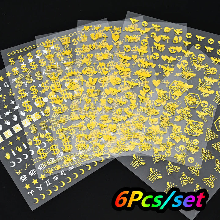 4/6Sheet/Kit Holographic Rainbow Love Heart Nail Sticker 3D Laser Heart Nail Decal Self-Adhesive Love Heart Manicure Slider &*&