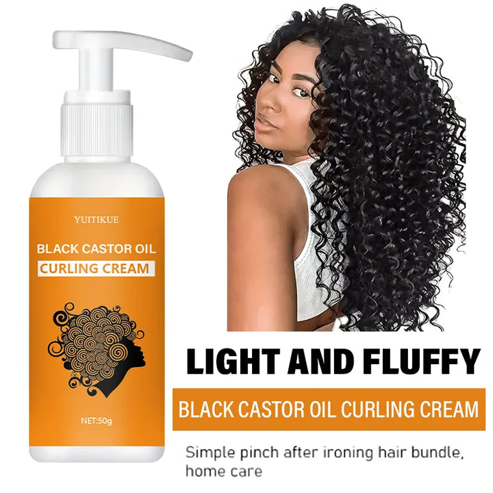 Black castor oil curling cream makes hair naturally fluffy and long-lasting, suitable for wavy and curly hair, protecting hair