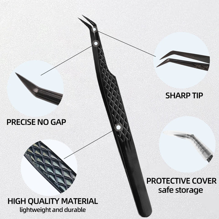 Eyelash Extension Tweezers Stainless Steel Volume Eyelash 3D accurate Clip Fiber Tip High Precision Makeup Tool Curved Tweezers