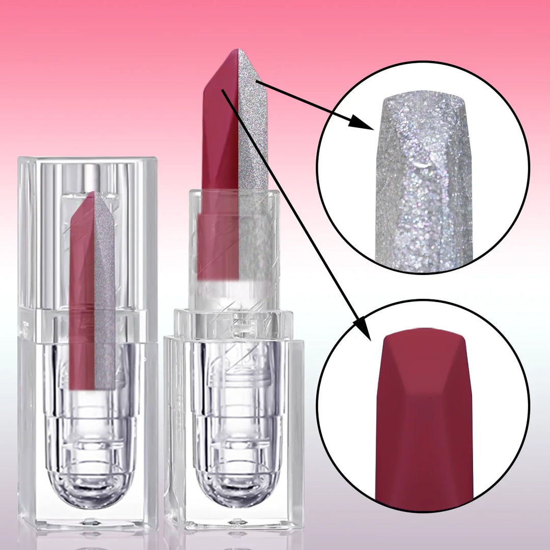 1PC Sexy Glitter Two-tone Lipstick Matte Lipsticks Cosmetics Easy to use Lip Tint Makeup Lip Rose Red High Pigment Lip Glaze