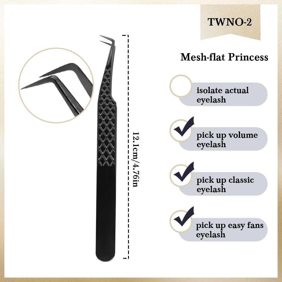 Eyelash Extension Tweezers Stainless Steel Volume Eyelash 3D accurate Clip Fiber Tip High Precision Makeup Tool Curved Tweezers