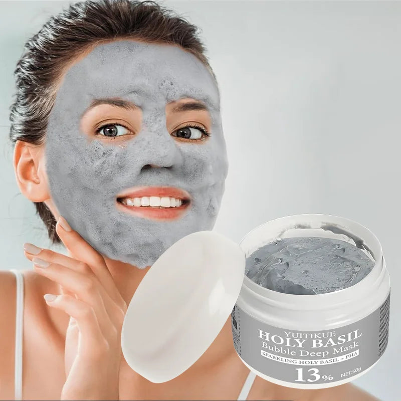 HOLYBASIL Bubble Deep Mask with Holy Basil, Natural Clay & Charcoal, Self-Foaming Oil Control, Deep Cleansing, 50g