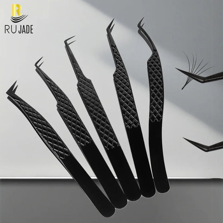 Eyelash Extension Tweezers Stainless Steel Volume Eyelash 3D accurate Clip Fiber Tip High Precision Makeup Tool Curved Tweezers