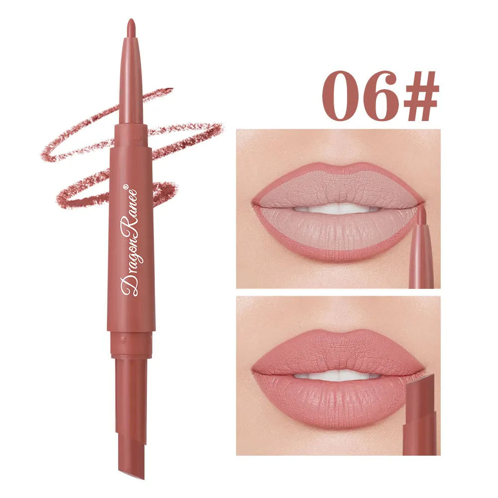 Waterproof Nude Matte Lip Liner Pencil Double Ended Matte Lipstick Lasting Moisturizing Rose Red Lipstick 2 in 1 Lipliner Makeup
