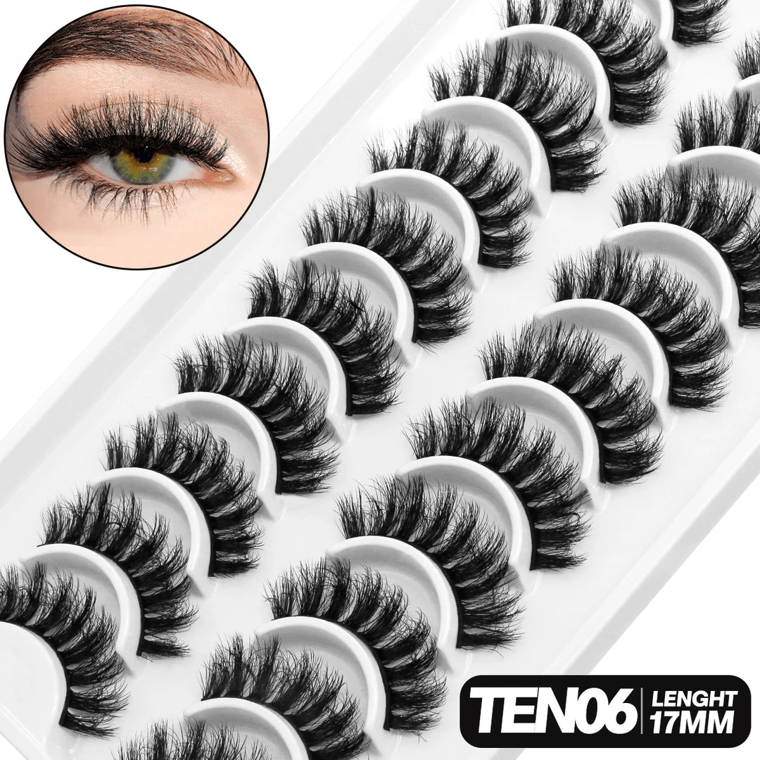 GROINNEYA 5/10 pairs 3D Mink Lashes Faux Mink Fluffy Lash Soft Full Thick Wispy Eyelash Dramatic False Eyelashes Makeup