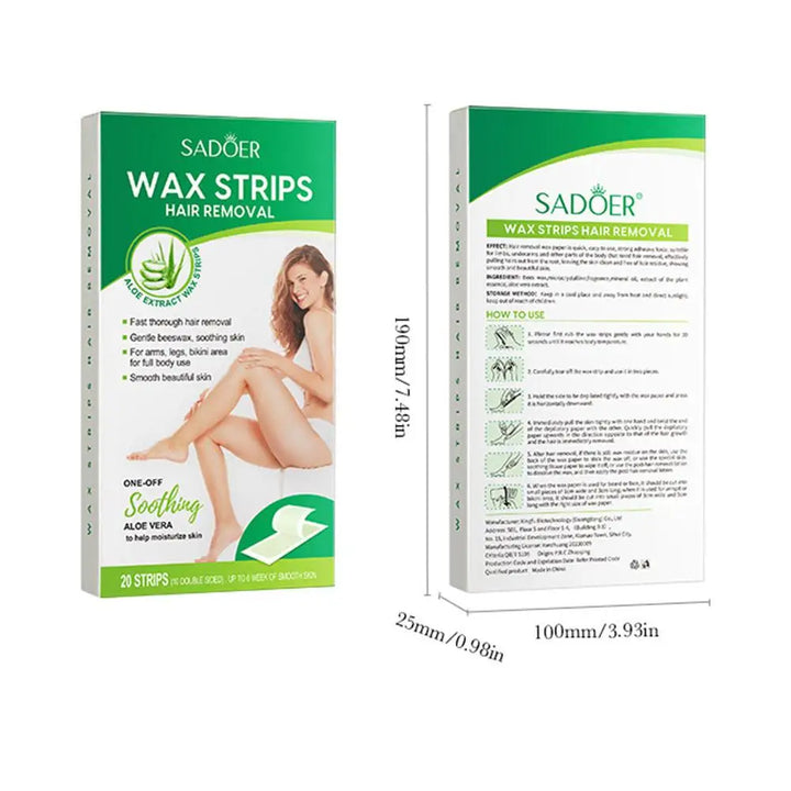 20PCS Hair Removal Wax Strips Roll Underarm Wax Strip Paper Mild Aloe Nourishing Essence for Face Body Leg Arm Hair Removal