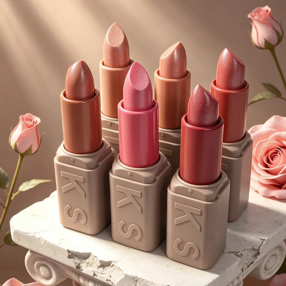 12 Colors Velvet Pearl Shimmer Lipstick, Metallic Sparkle Glitter Lip Makeup, Long Lasting Moisturizing Matte Lipstick