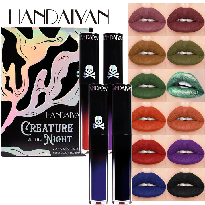 4pcs Matte Lipstick Set Waterproof Sexy Green Purple Black Lip Gloss Shiny Lip Tint Halloween Lip Makeup Tool Korean Cosmetics