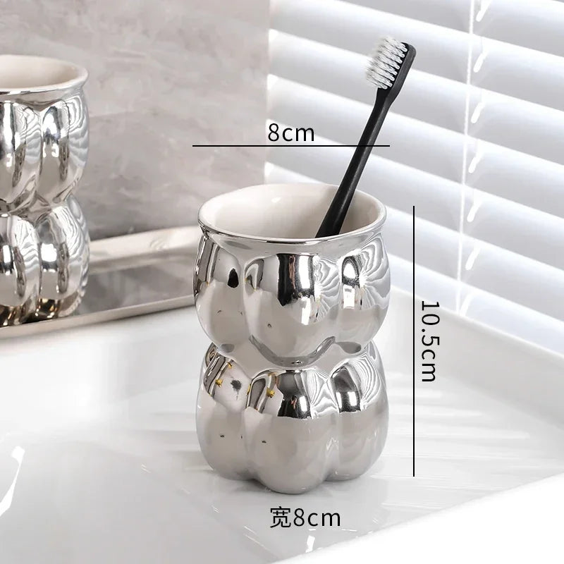 Luxury Bathroom Decor Set Ceramic Mouthwash Cup Lotion Bottle Sub Bottling Shower Gel Shampoo Bottle Bathroom Accessories Set