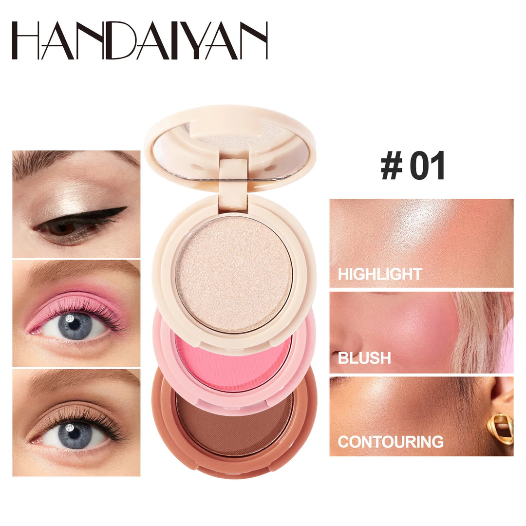 3 in 1 Multifunctional Matte Highlighter Contour Blush Palette Pearly Shiny Face Powder Cosmetics for Professional Makeup