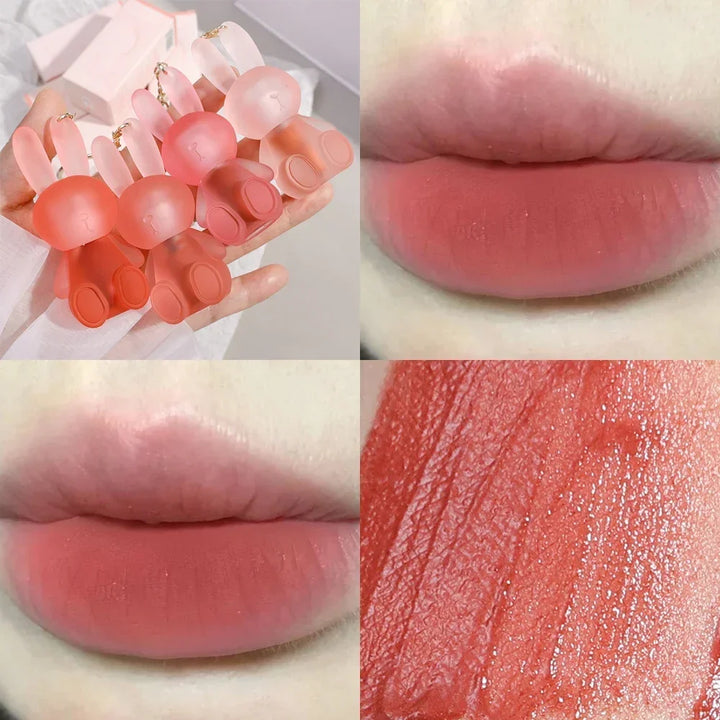 Matte Keychain Lip Gloss Waterproof Non-Stick Cup Long Lasting Moisturizing Cute Rabbit Nude Red Lip Glaze Tint Korean Cosmetics
