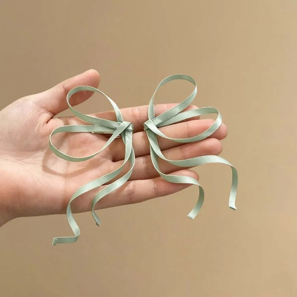 1 Pair Fairy Hair Jewelry 3D Satin Ribbon Bow Barrettes Silky Flowery Chinese Bow Hairpins Exquisite Secure Side Hair Clip Stage