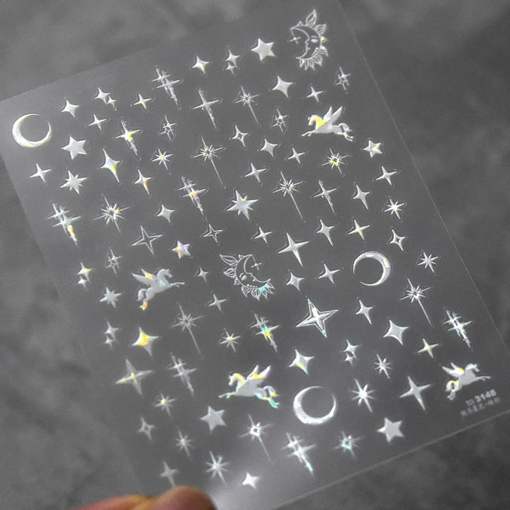 1PC 5D Korean Bronzing Nail Stickers Japanese Gold Silver Star Moon Luxury DIY Nail Art Decoration Decals Manicure Accessories