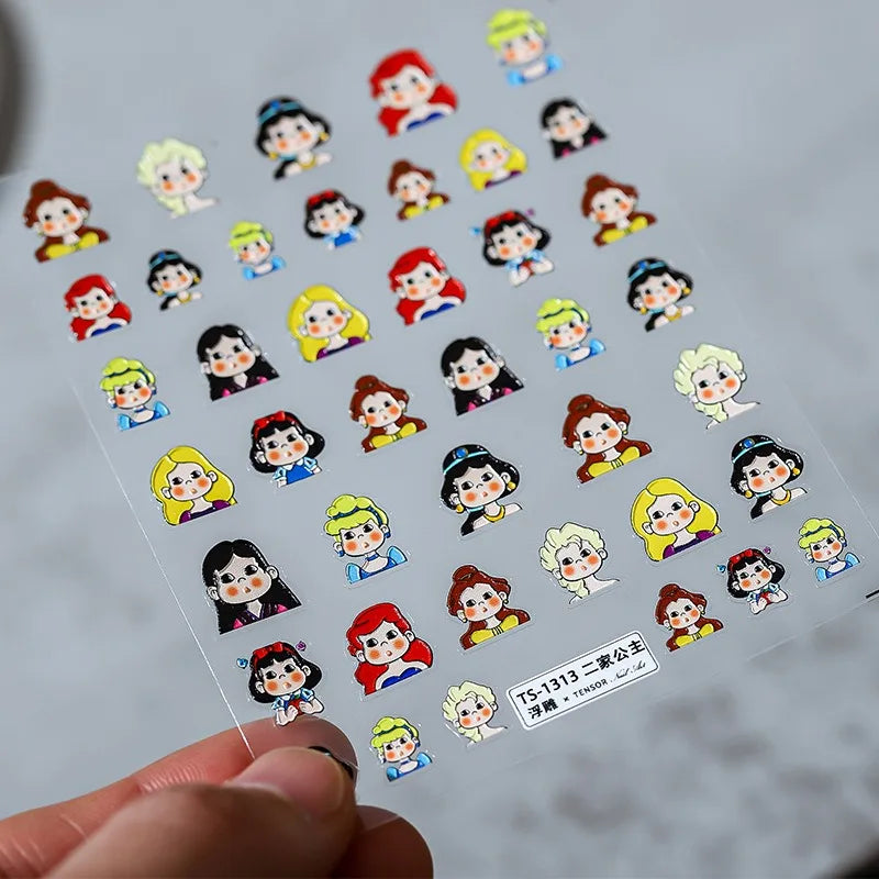 Disney Princess Cartoon 5D Nail Stickers Nail Art Decoration Frozen Snow White Nail Art Stickers Nail Supplies
