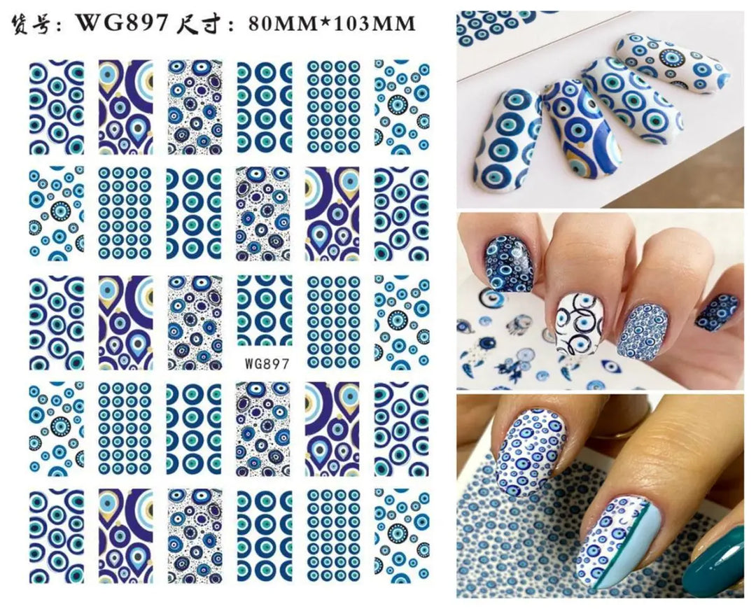 Nail Art Stickers Water Decals Eyes Stripe Nail Art Decorations for Manicure Accessories Press on Nails Foil Stickers and Decals